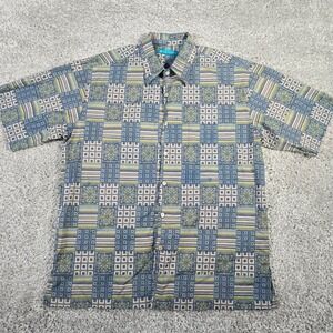 Tori Richard Mens Hawaiian Shirt Size M Blue Geometric Cotton Button Up USA Made